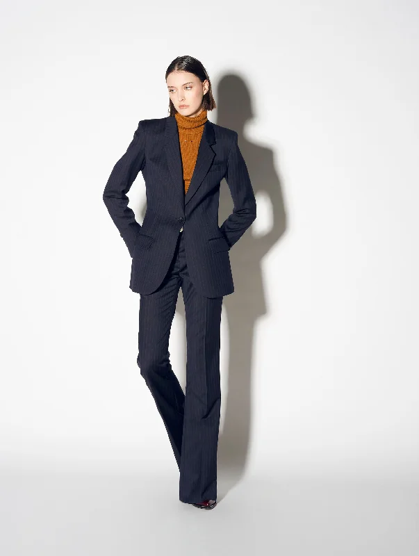 Travel Jacket-Navy striped stretch wool suit jacket