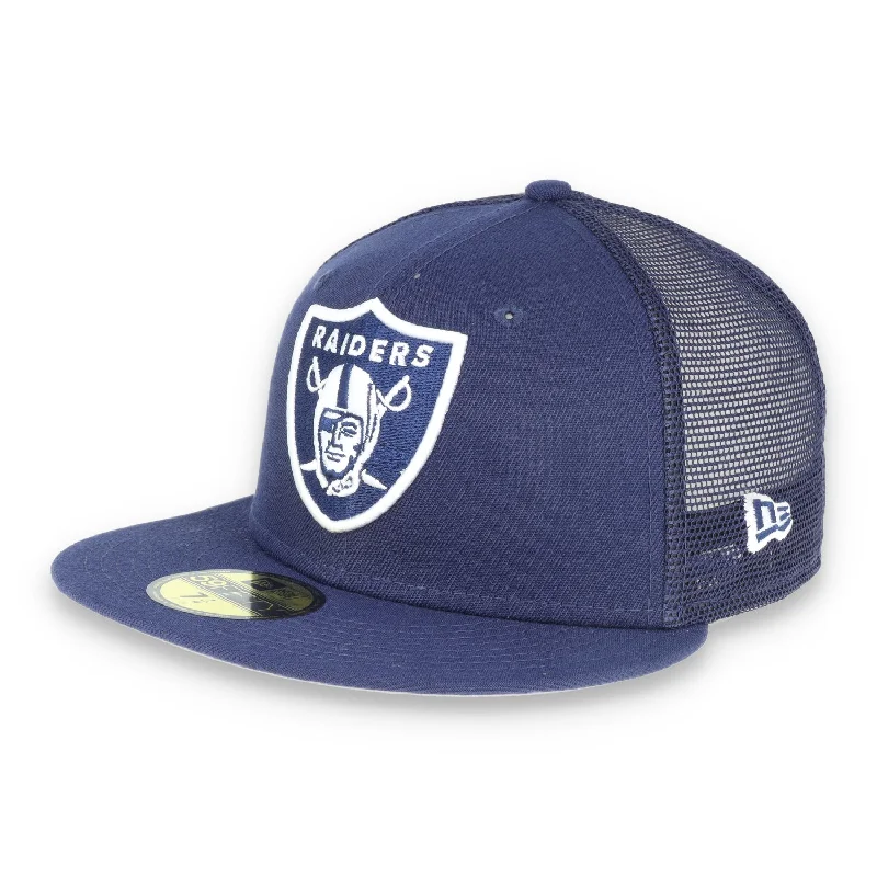 Flat Cap Hat-New Era Las Vegas Raiders Shield 59Fifty Fitted Hat-Navy/Mesh