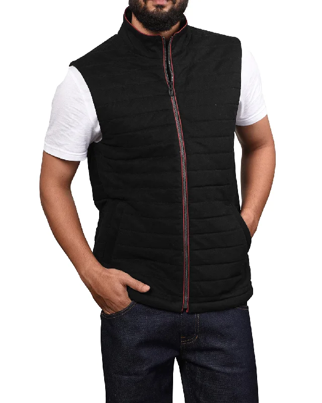 High-Tech Jacket-Quilted Gilets in Black Soft Twill