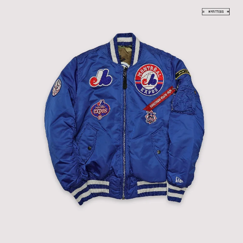 Soft Knit Jacket-NEW ERA X ALPHA INDUSTRIES MONTREAL EXPOS REVERSIBLE BOMBER JACKET