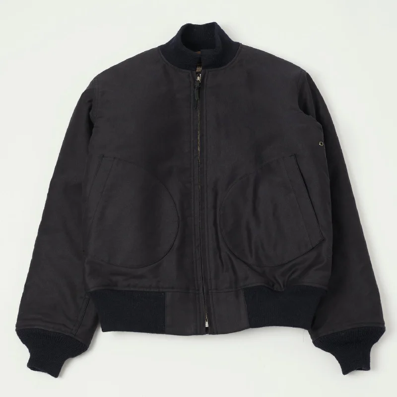 Soft Cotton Jacket-Buzz Rickson's USN Deck Zip Jacket - Navy Demotex