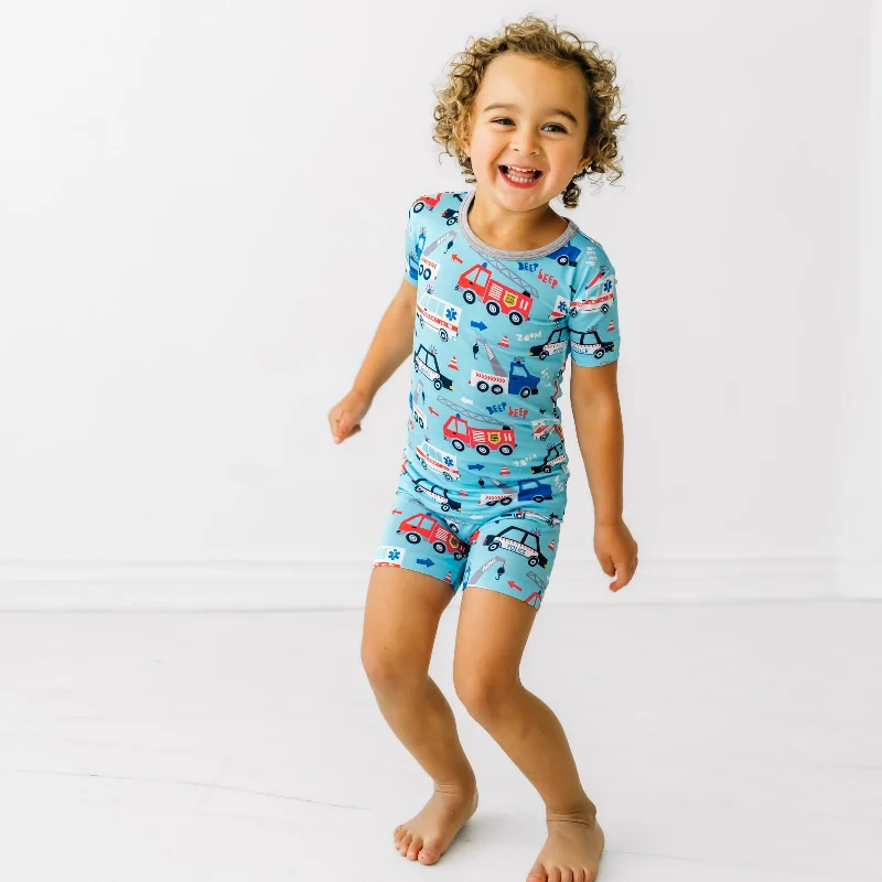 Graphic Shorts-To The Rescue Two-Piece Short Sleeve & Shorts Pajama Set