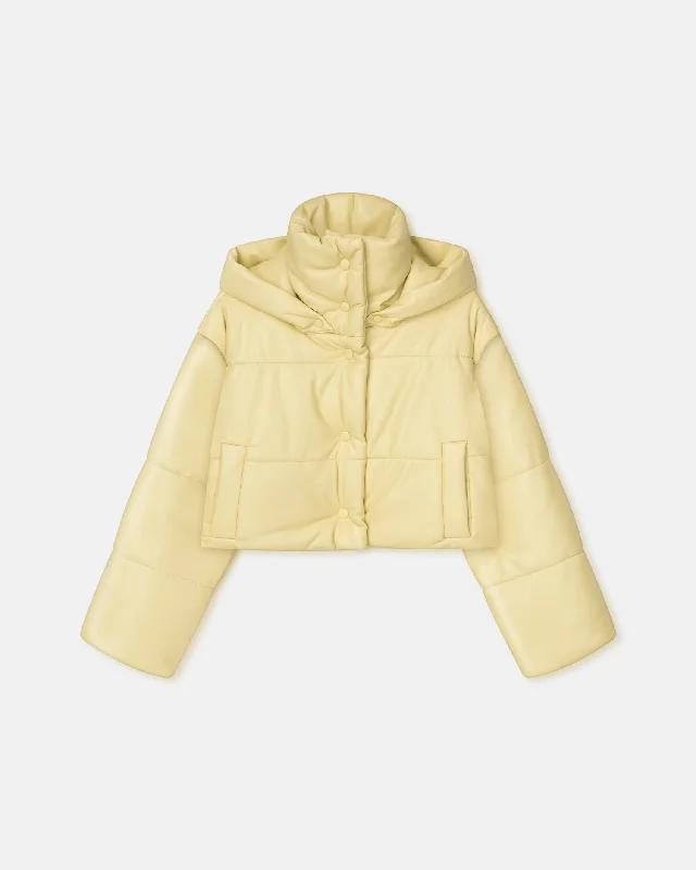 Breathable Jacket-Aveline - Cropped Okobor™ Alt-Leather Puffer Jacket - Lemongrass