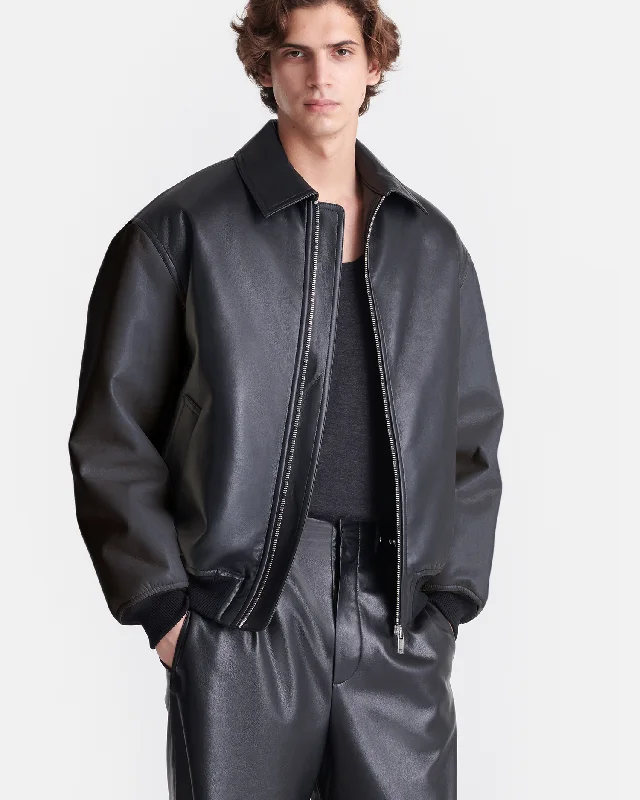 Cozy Jacket-Timur - Regenerated Leather Bomber Jacket - Black