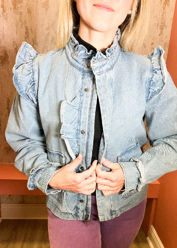 All-Weather Jacket-Ruffles Denim Jacket