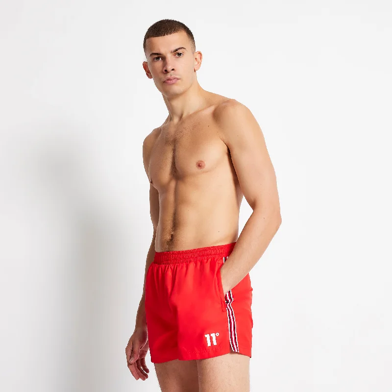 Active Lifestyle Shorts-Stripe Taped Swim Shorts - Performance Red