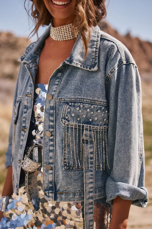 Denim Jacket-Knoxville Rhinestone Denim Jacket