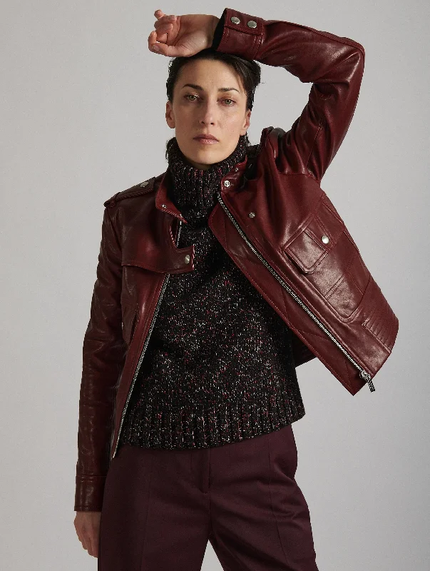 High-Tech Jacket-Burgundy leather pilot jacket