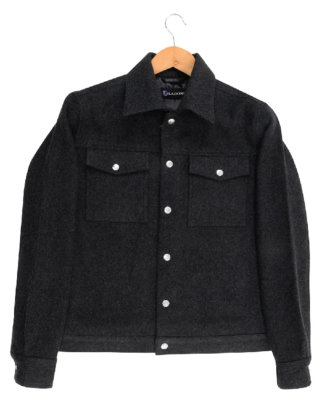 Utility Jacket-Luxire Charcoal Grey Wool Shirt Jacket