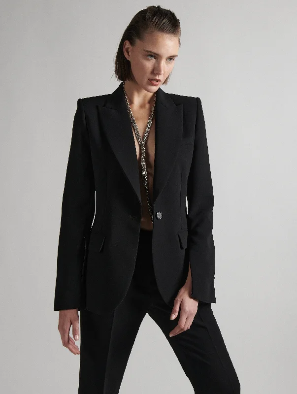 Softshell Jacket-Slim-fit suit jacket in black crepe