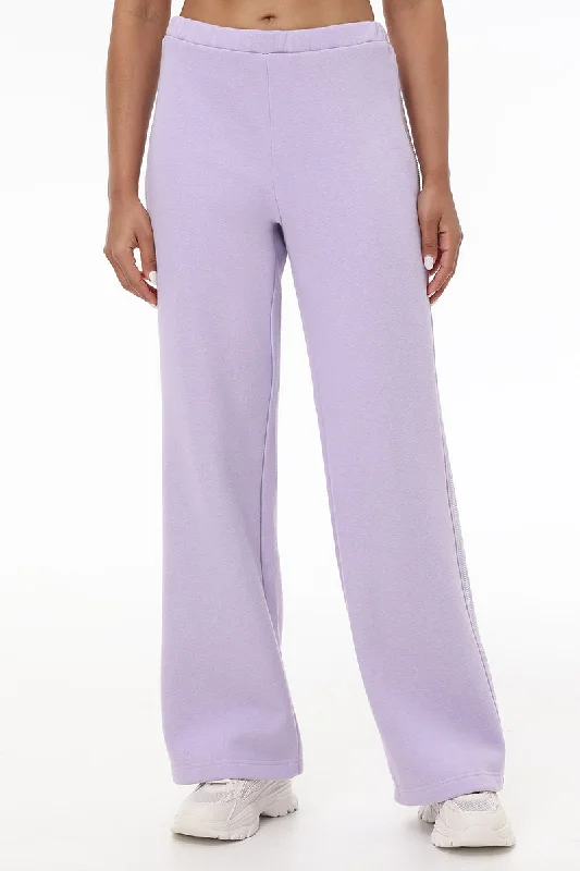 Stretchable Joggers-Wide Leg Fleece Pants With Side Bling