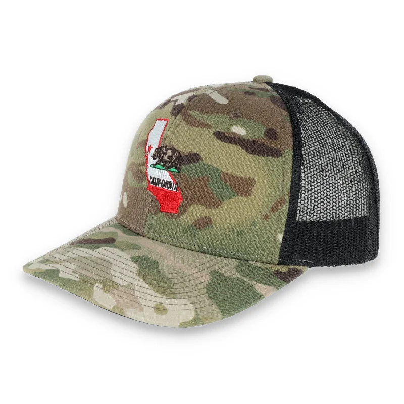 Lightweight Outdoor Hat-THE COLISEUM CALIFORNIA STATE BEAR TRUCKER SNAPBACK HAT- MULTICAM/BLACK