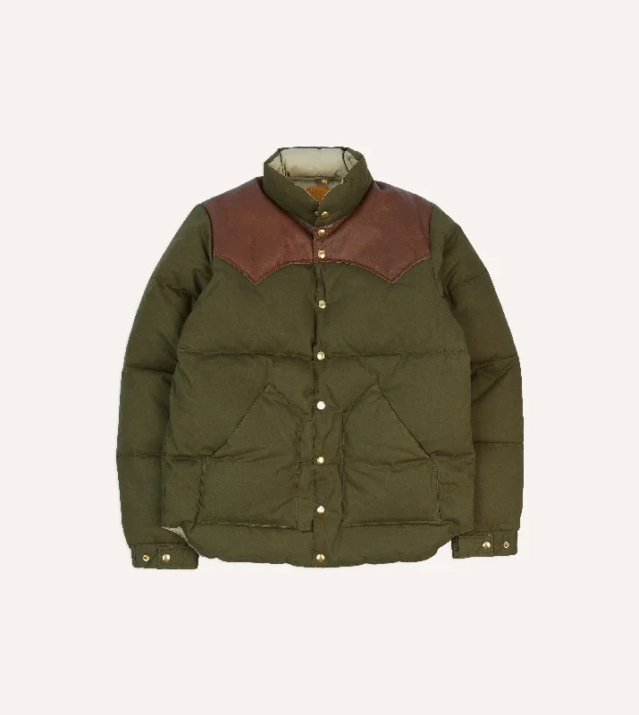 Stylish Bomber Jacket-Rocky Mountain Featherbed for Drake's Olive Waxed Cotton Christy Down Jacket