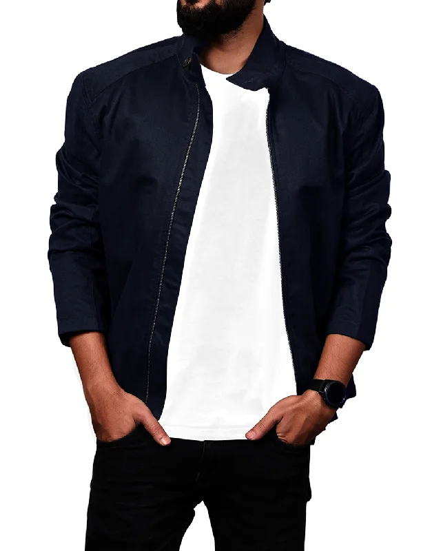 Adjustable Fit Jacket-Navy Cotton Twill Bomber Jacket