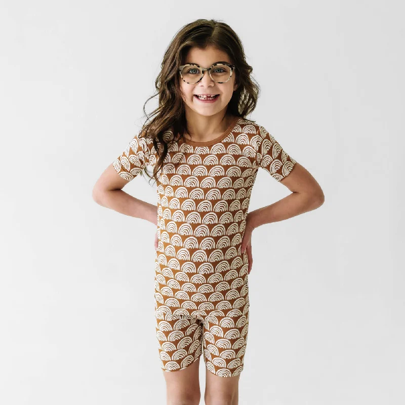 Easygoing Shorts-Rust Rainbows Two-Piece Short Sleeve & Shorts Pajama Set