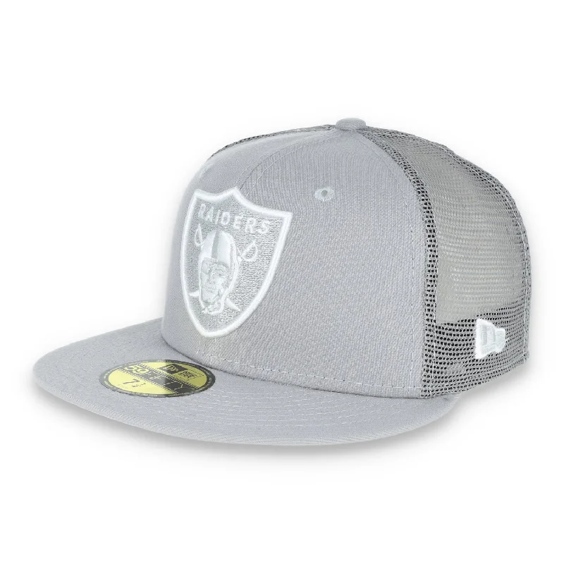 Cozy Wool Cap-New Era Las Vegas Raiders Shield 59Fifty Fitted Script Hat-Grey/Mesh