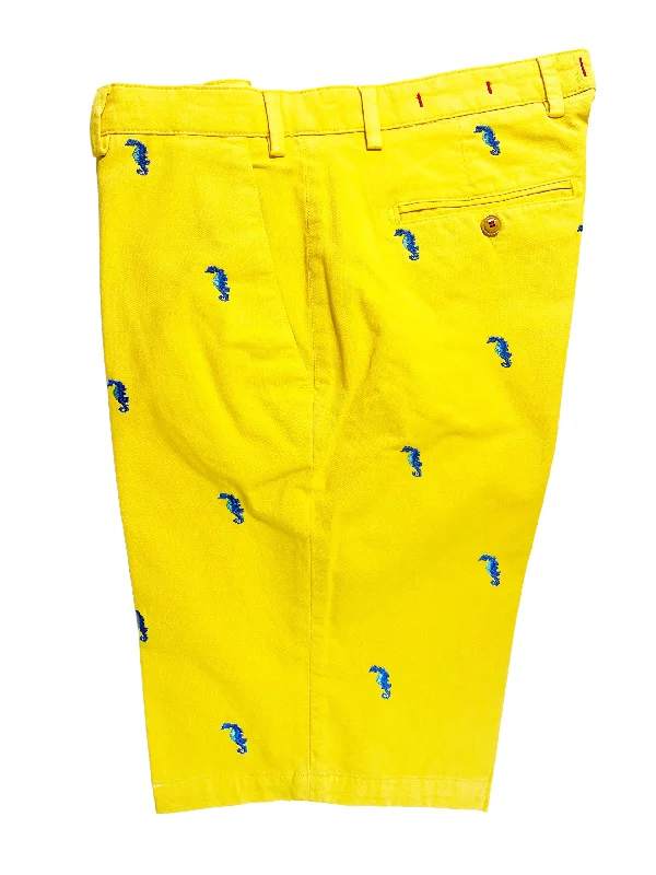 Bold Design Shorts-YELLOW SHORTS WITH BLUE SEAHORSES