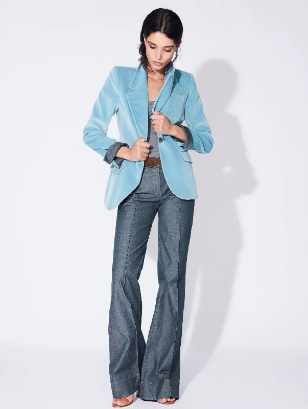 Cold Weather Jacket-Blue denim smooth velvet suit jacket