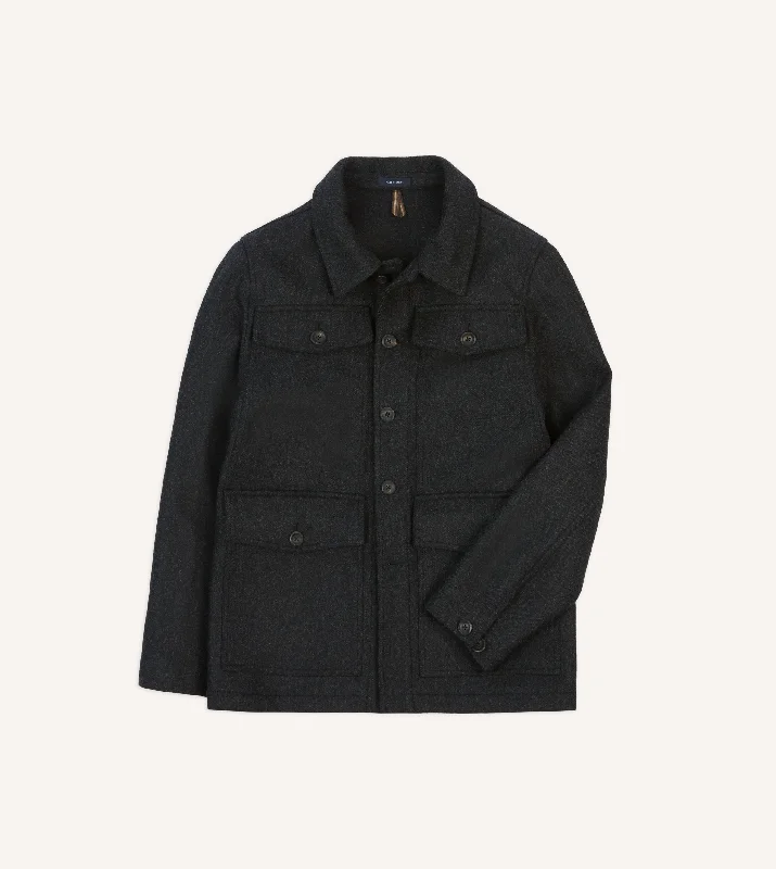 Warm Layering Jacket-Drake's by A. Levine Charcoal Wool Mackinaw Jacket