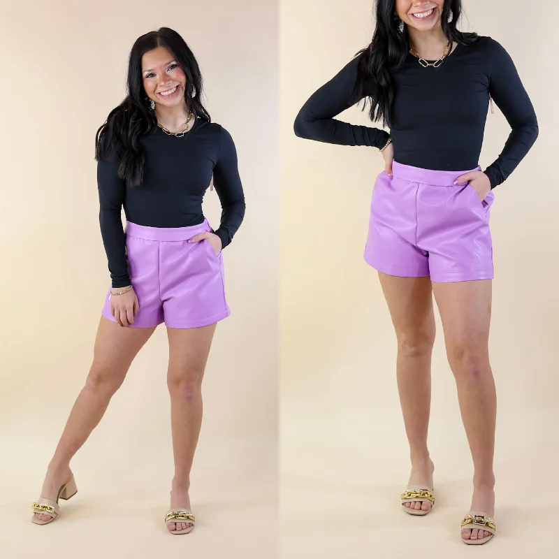 Sports Fan Shorts-BuddyLove | Vince Vegan Leather Shorts in Lavender