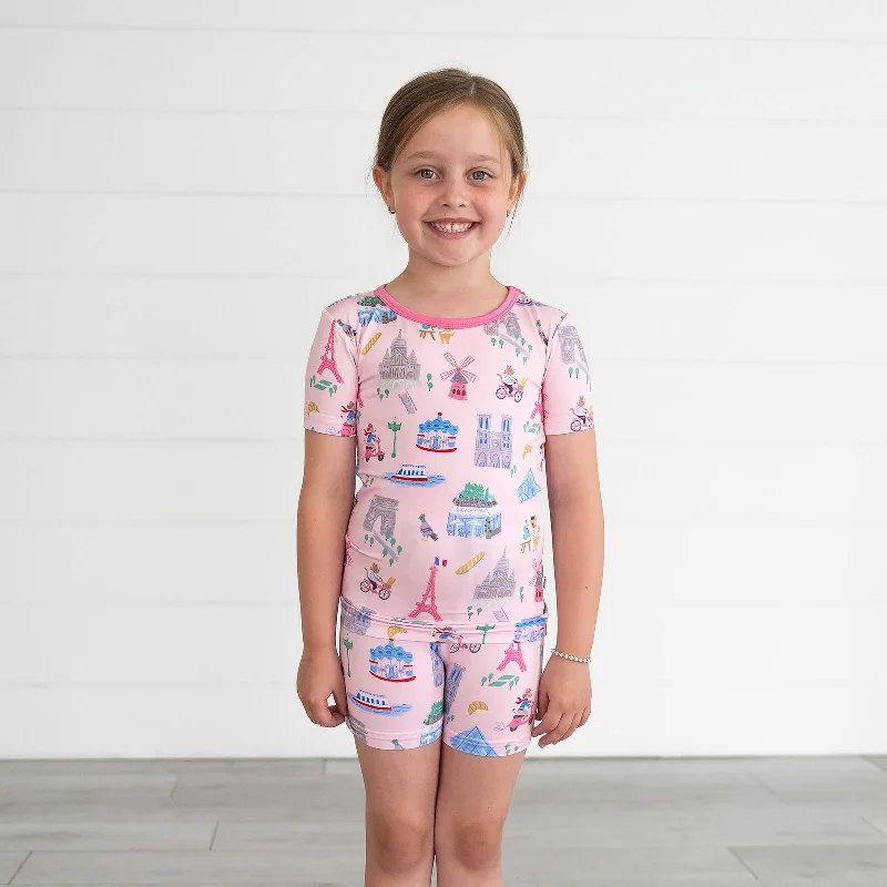 Practical Shorts-Pink Weekend in Paris Two-Piece Short Sleeve & Shorts Pajama Set