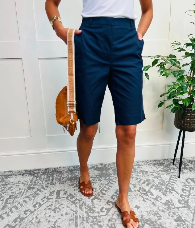 Button Shorts-Navy Smart Tailored Shorts