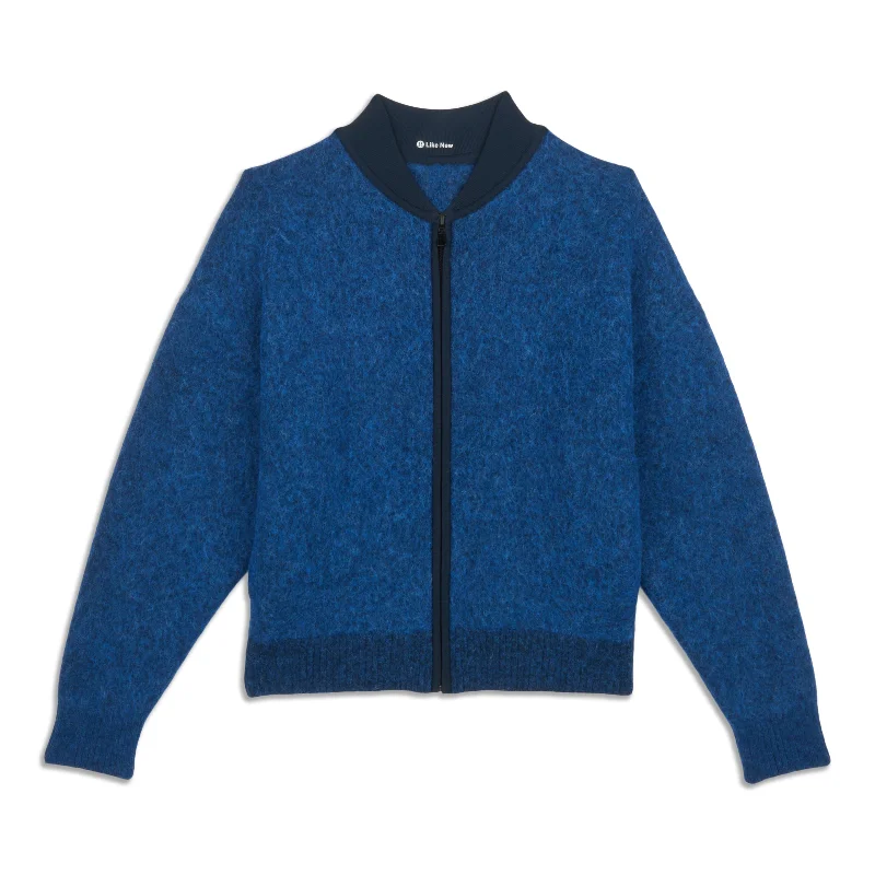 Smart Jacket-Alpaca Wool-Blend Knit Bomber Jacket - Resale