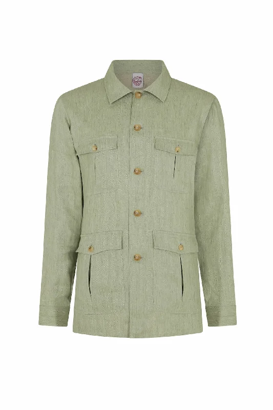 Custom Jacket-Seagreen Linen Herringbone Safari Jacket