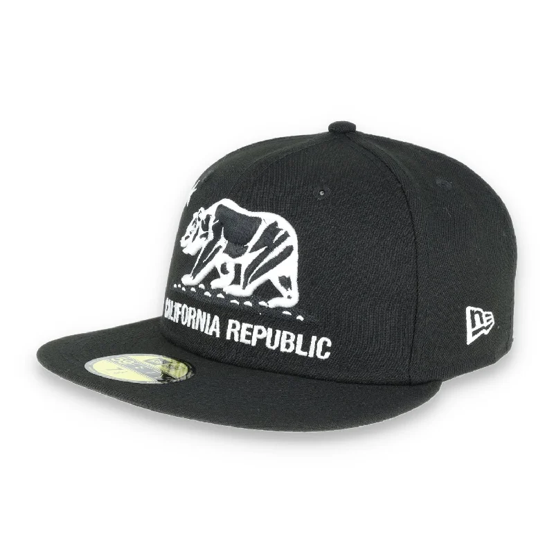 Fashionable Cap-NEW ERA CALIFORNIA REPUBLIC 59FIFTY FITTED BLACK AND WHITE HAT