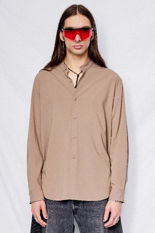 Iconic T-shirt-Light Brown Gabardine Classic Noncollar Shirt