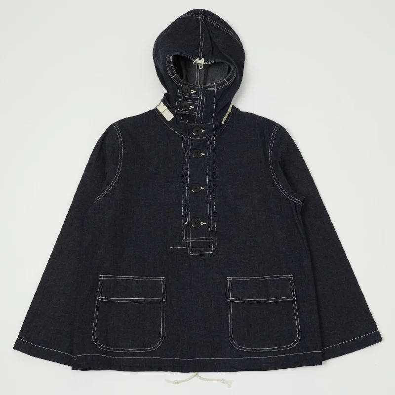 Fashion Jacket-Buzz Rickson's BR11703A US Navy Denim Hooded Pullover Jacket - Indigo