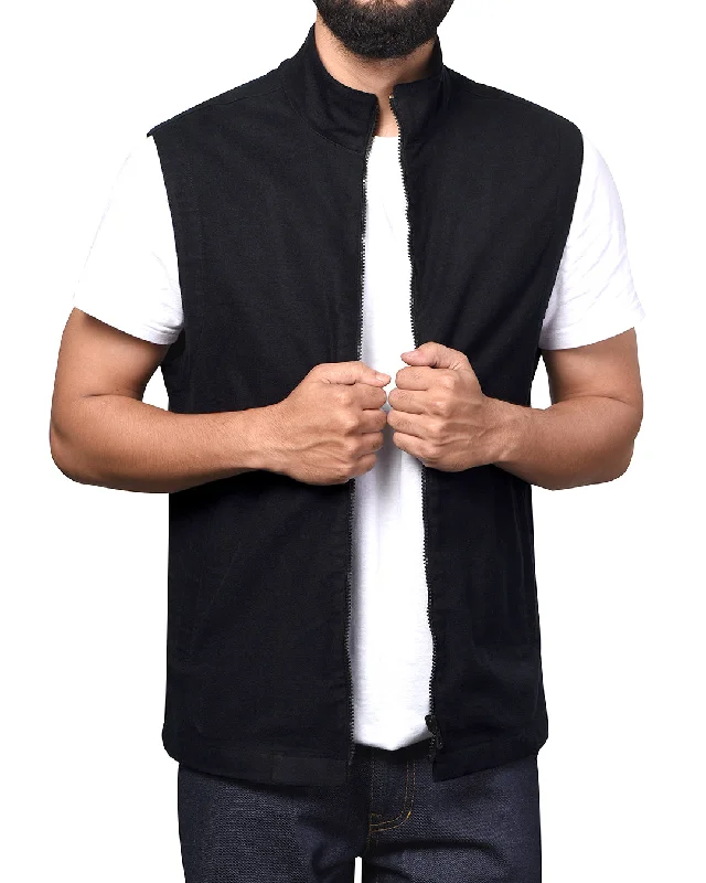 Zipper Jacket-Vest in Performance Chino Black