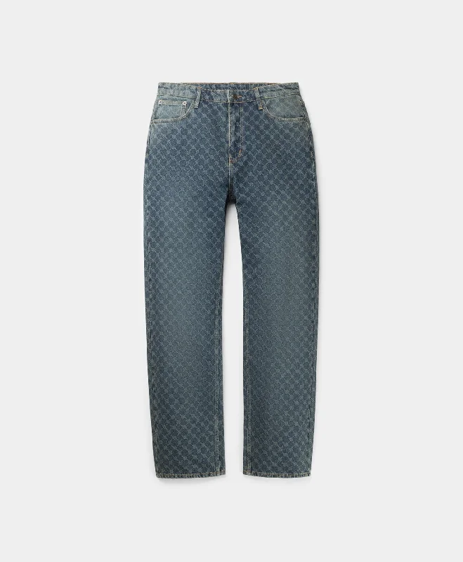 Work Pants-Sand Blue Amba Monogram Relaxed Jeans