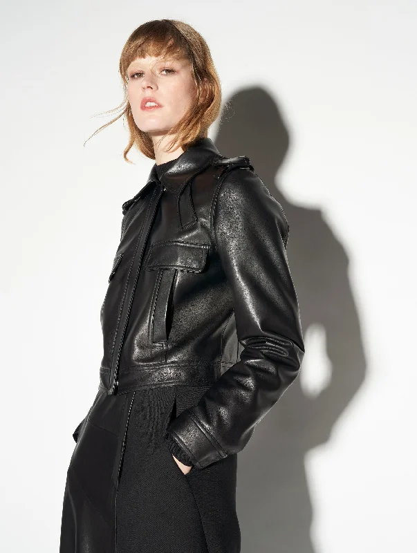 Premium Jacket-Short black plongé leather jacket