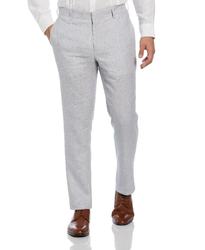 Skinny Fit Pants-Delave Linen Flat Front Pant