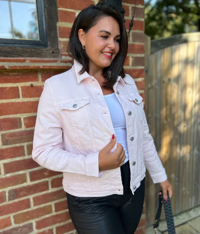 Cozy Winter Jacket-Light Pink Western Denim Jacket