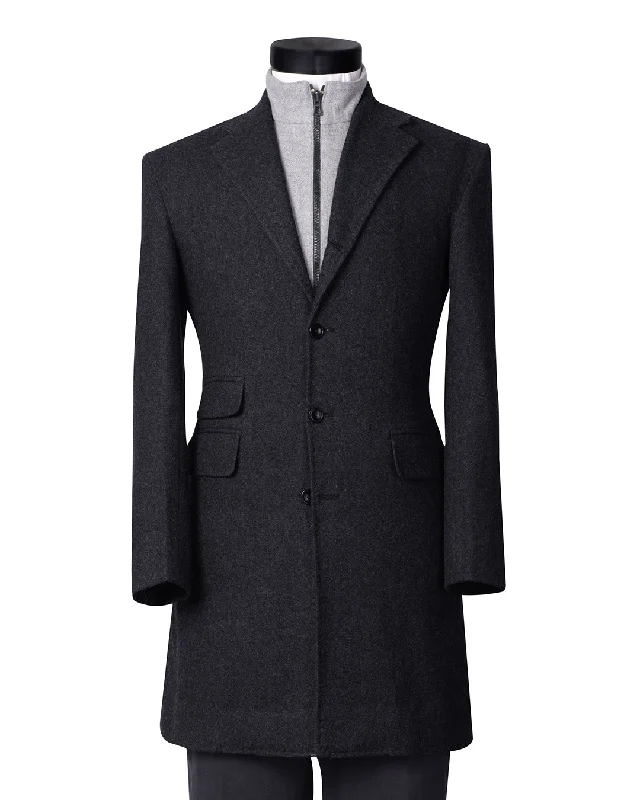 Warm Jacket-Charcoal Grey Wool Flannel Topcoat