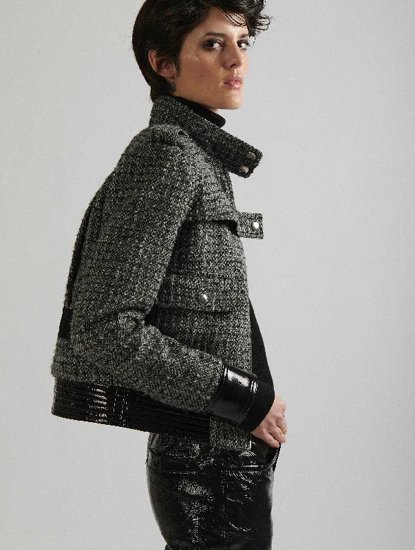 Sporty Jacket-Bouclette tweed and patent leather jacket