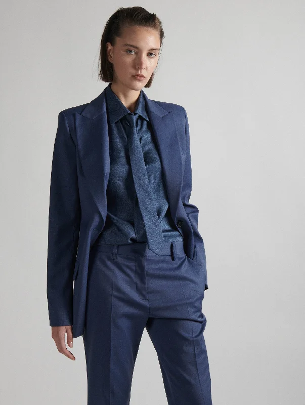 Padded Jacket-Fitted jacket in blue stretch wool gabardine