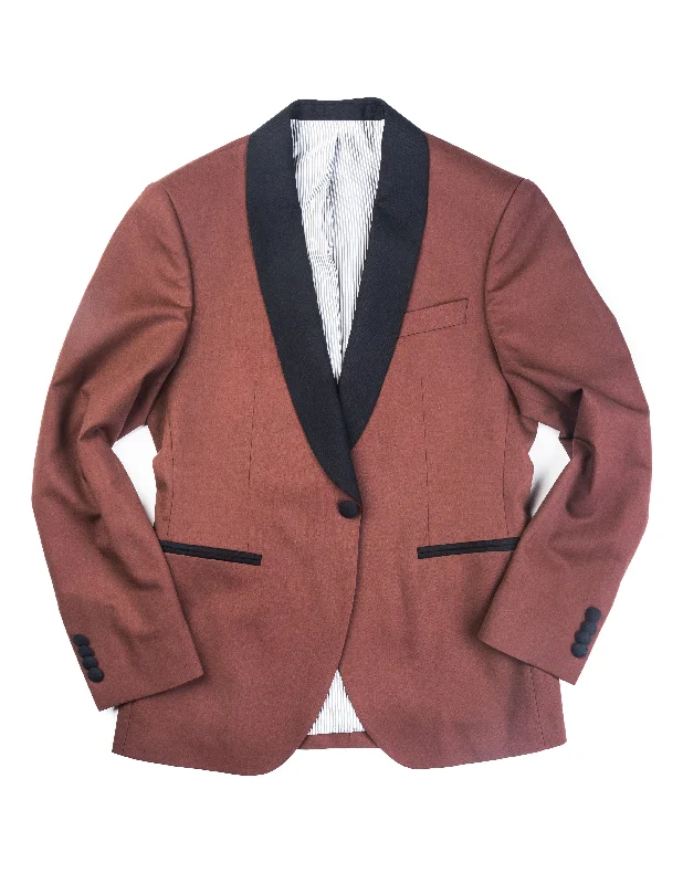 Cozy Jacket-BKT50 Shawl Collar Dinner Jacket in Herringbone Wool/Cotton - Brick