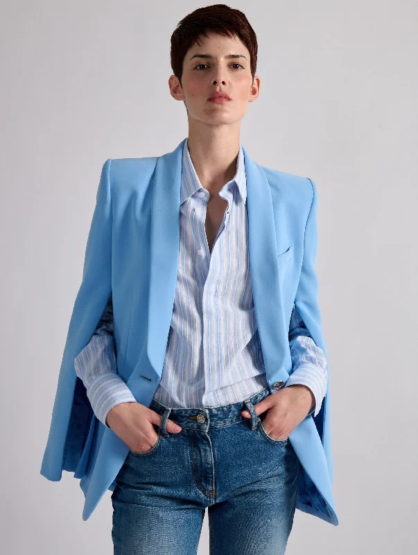 Stylish Bomber Jacket-Zipped-sleeve suit jacket in blue caddy