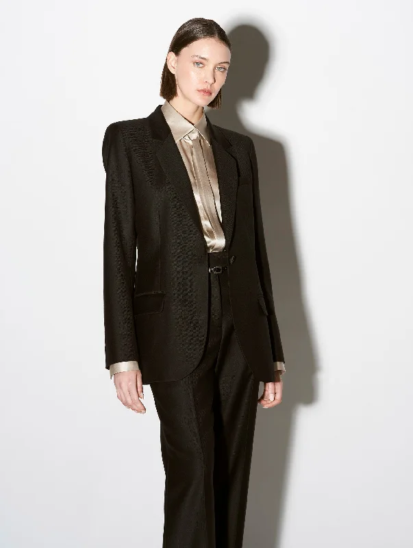 Athletic Jacket-Black wool gabardine and cashmere suit jacket