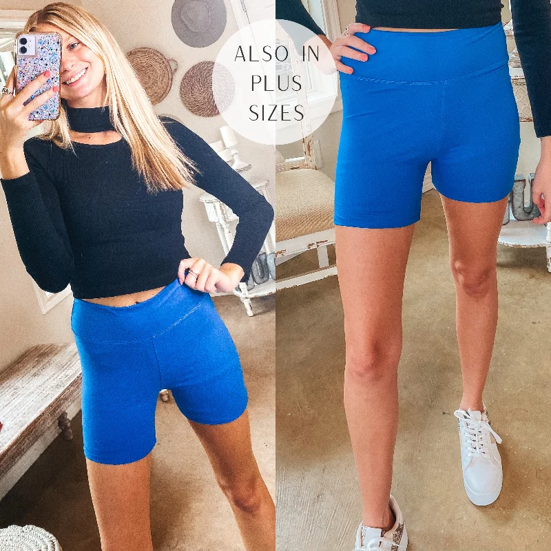 Lightweight Outdoor Shorts-Finish Strong High Waist Biker Shorts in Royal Blue