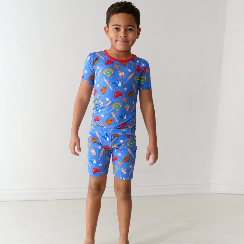 Trendy Shorts-Blue All Stars Two-Piece Short Sleeve & Shorts Pajama Set