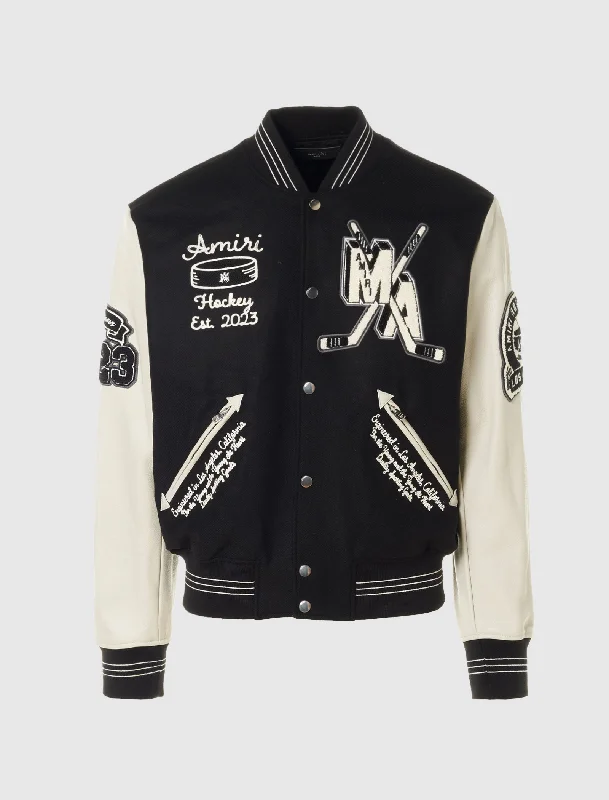 Vintage-Inspired Jacket-HOCKEY VARSITY BOMBER JACKET