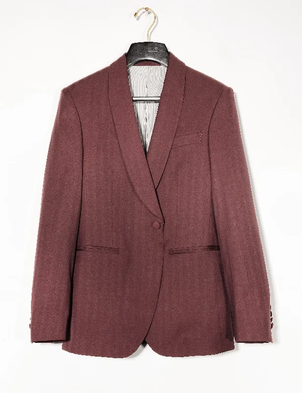 Casual Fleece Jacket-BKT50 Shawl Collar Dinner Jacket in Wool Herringbone - Syrah