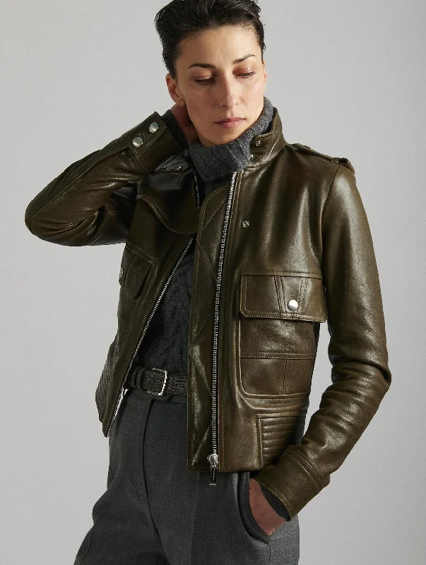 Stylish Jacket-Forest green leather pilot jacket