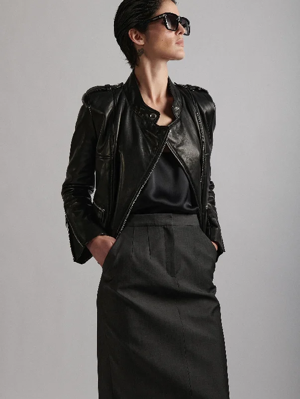 Bomber Jacket-Black leather biker jacket