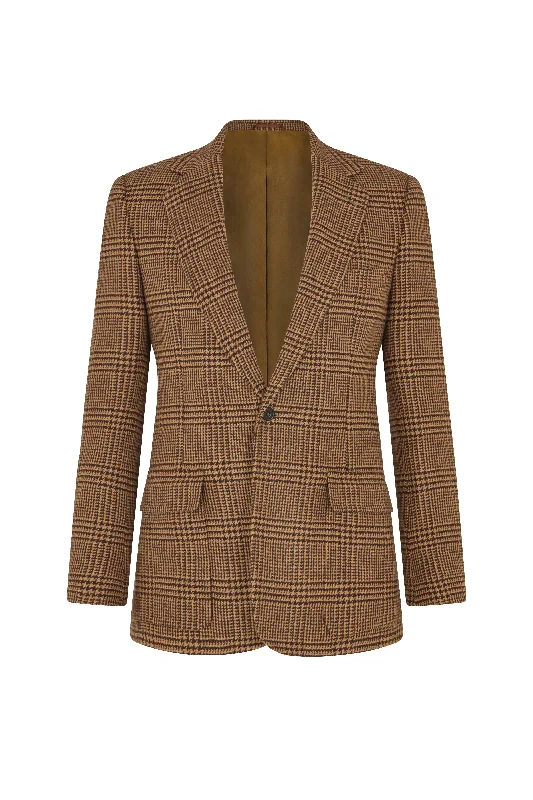 Designer Jacket-Toffee/Brown Glen Check Patch Pocket Single Breasted Jacket