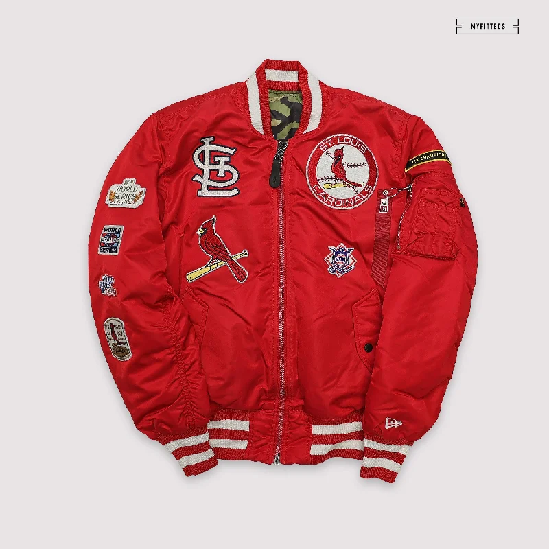 Heavy Insulated Jacket-NEW ERA X ALPHA INDUSTRIES ST. LOUIS CARDINALS REVERSIBLE BOMBER JACKET